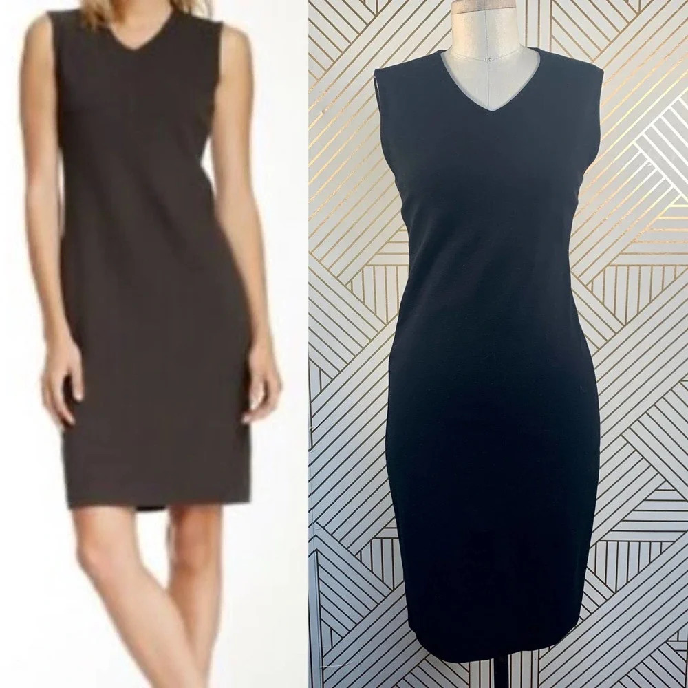 Vince High V-Neck Ponte Sheath Dress In Black